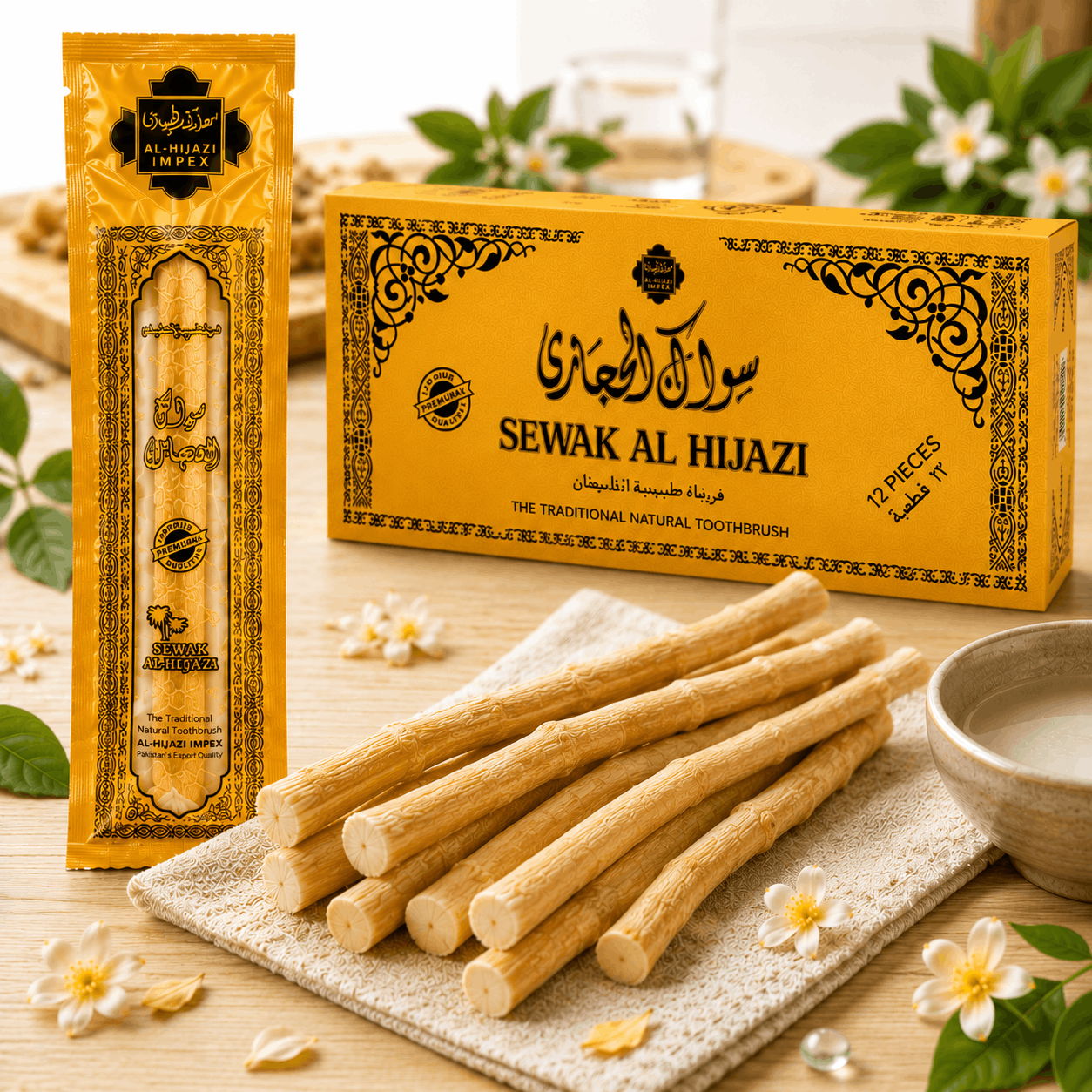 Sewak Al Hijazi Miswak Sticks Natural Toothbrush for Teeth Whitening, Oral Health & Fresh Breath, Siwak Stick Organic Wooden Vacuum Sealed Tooth Brush, Miswak Sticks for Teeth product ..